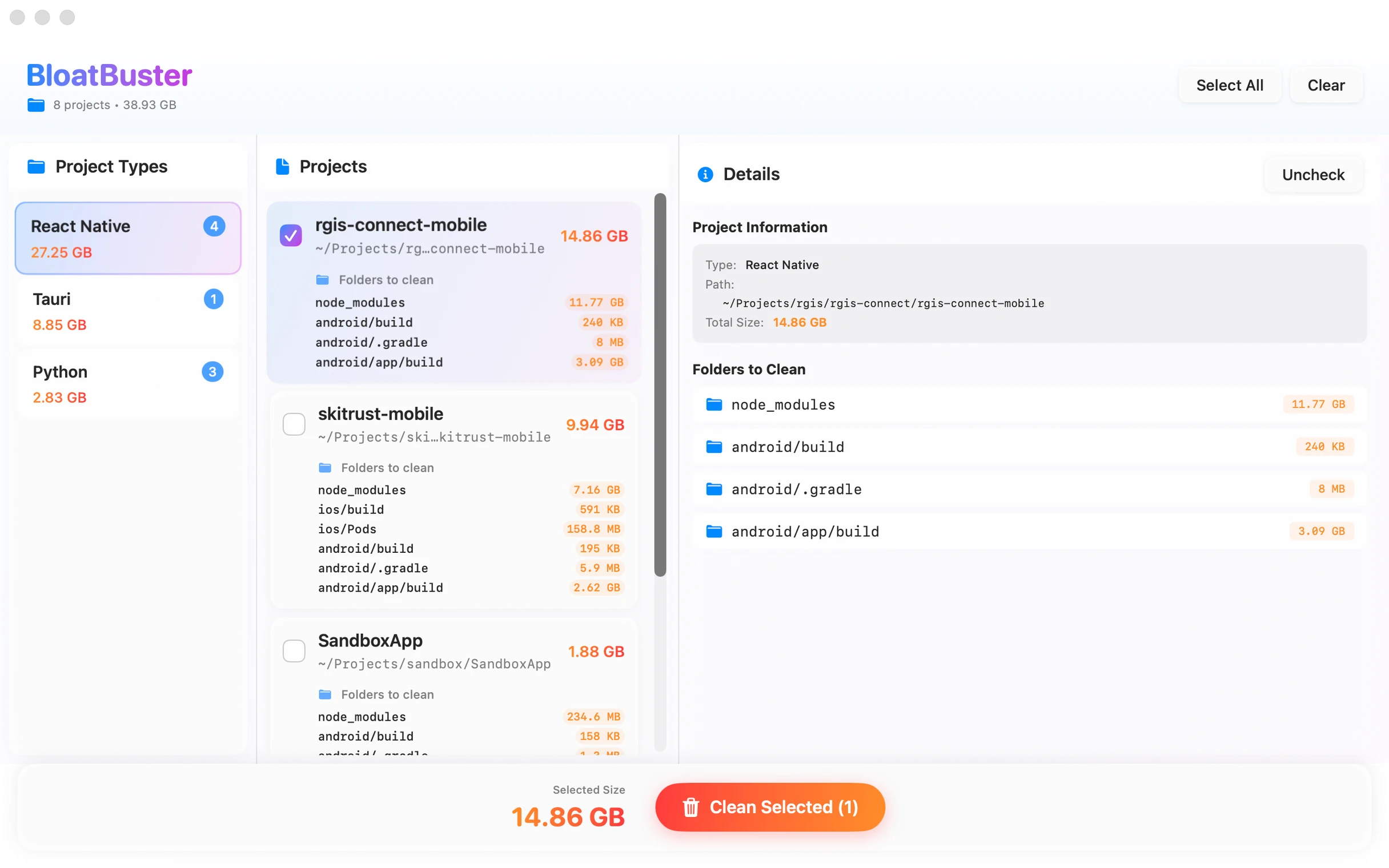 BloatBuster app screenshot showing drag and drop interface
